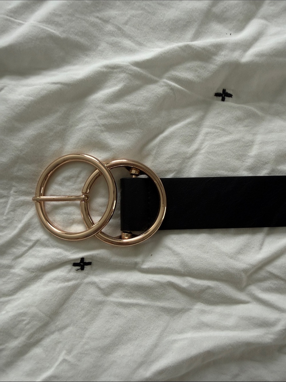 Linea Pelle Black Belt with Rose Gold Double Circle Buckle